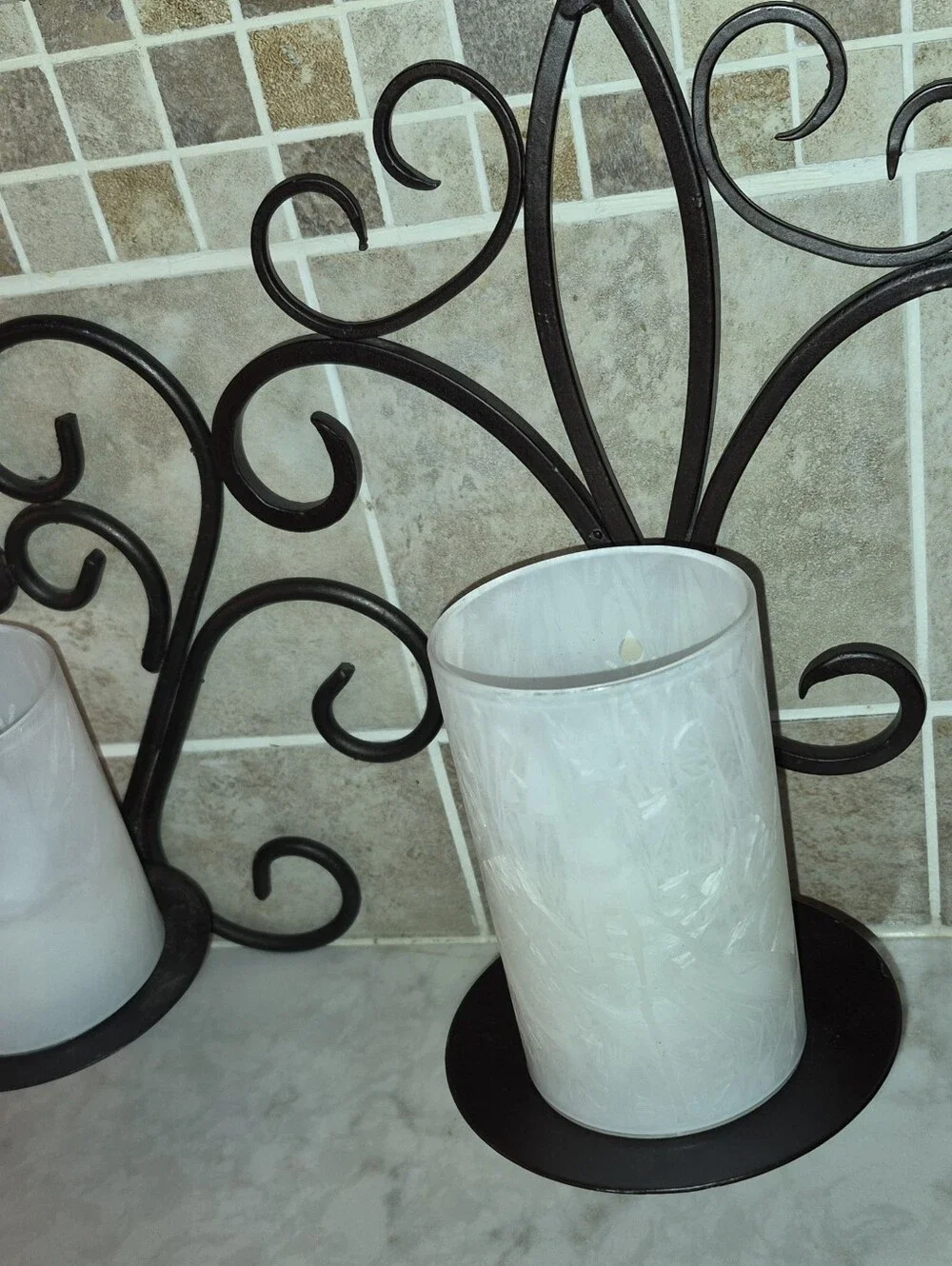 Pair of black Wrought Iron Scroll Candle Wall Sconces